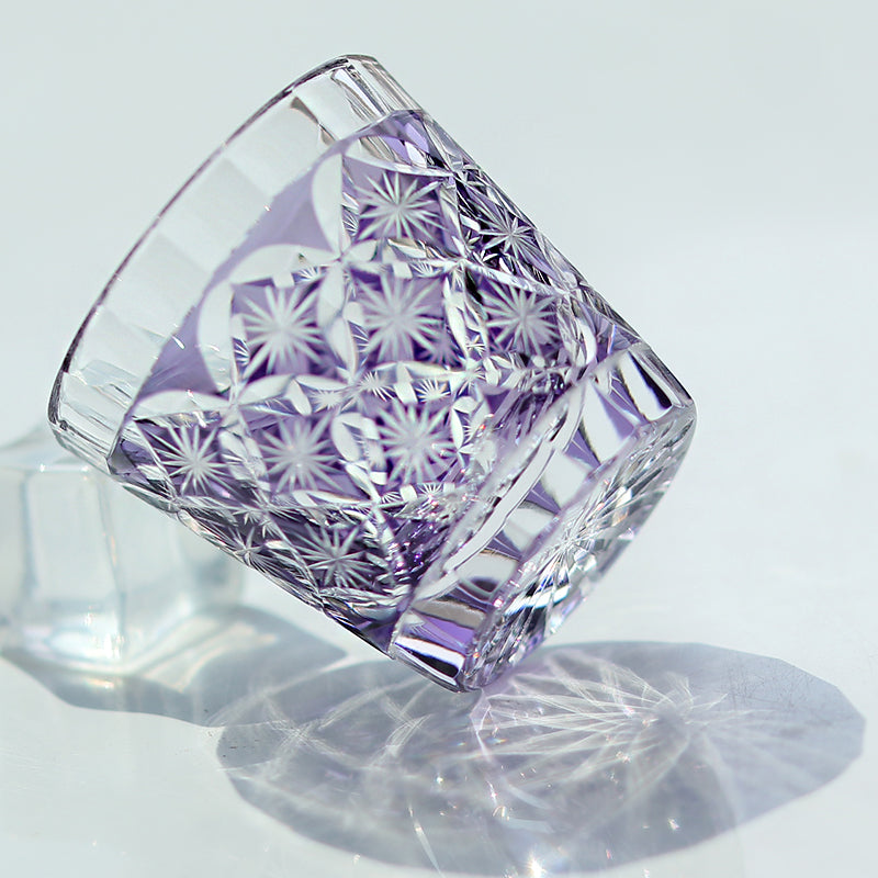 QJ-08  Hand cut to clear Purple 35ml edo kiriko shot glass sake glass 1 oz min soju glasses vodka, tequila