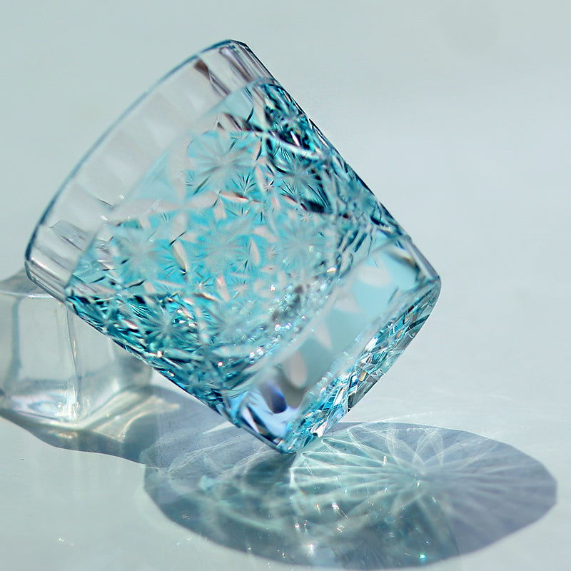QJ-08  Hand cut to clear sky blue 35ml edo kiriko shot glass sake glass 1 oz min soju glasses vodka, tequila