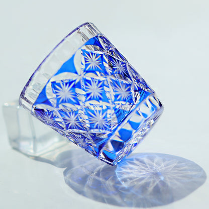 QJ-08  Hand cut to clear dark blue 35ml edo kiriko shot glass sake glass 1 oz min soju glasses vodka, tequila