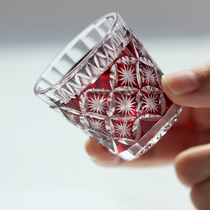QJ-08  Hand cut to clear ruby red 35ml edo kiriko shot glass sake glass 1 oz min soju glasses vodka, tequila