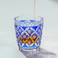 QJ-08  Hand cut to clear dark blue 35ml edo kiriko shot glass sake glass 1 oz min soju glasses vodka, tequila