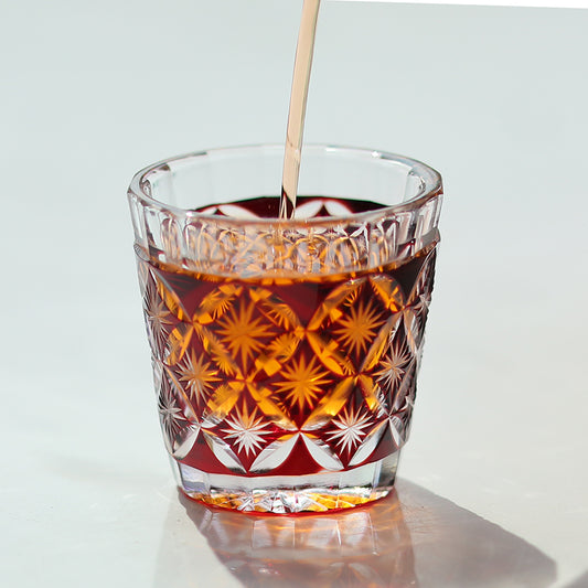 QJ-08  Hand cut to clear ruby red 35ml edo kiriko shot glass sake glass 1 oz min soju glasses vodka, tequila