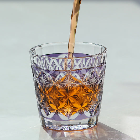 QJ-08  Hand cut to clear Purple 35ml edo kiriko shot glass sake glass 1 oz min soju glasses vodka, tequila