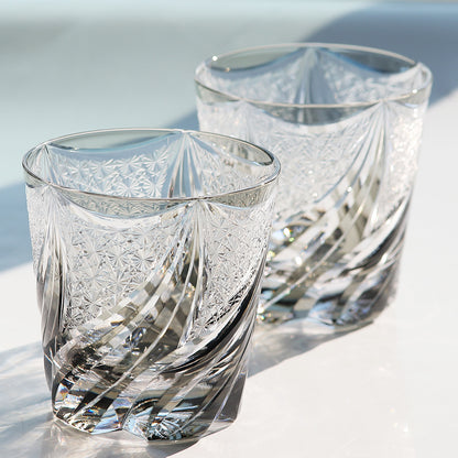 JP-139-2  11 oz Hand Cut and Grey Colored Whiskey Glass Tumbler Edo Kiriko Old Fashioned Glasses Gift Box