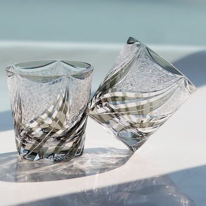 JP-139-2  11 oz Hand Cut and Grey Colored Whiskey Glass Tumbler Edo Kiriko Old Fashioned Glasses Gift Box