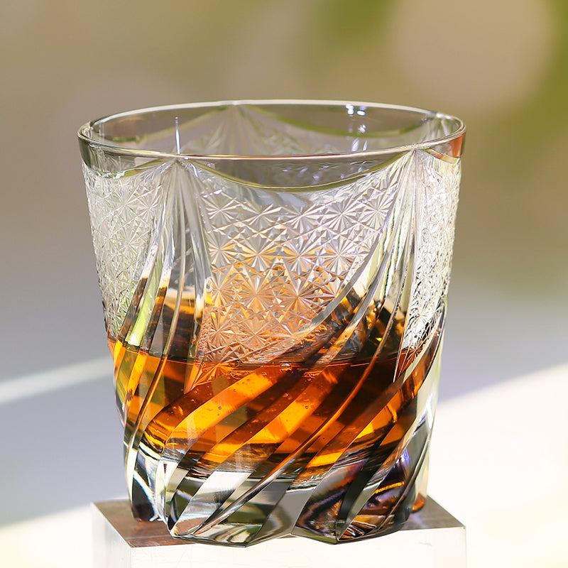 Side angle of Hand Cut Crystal Whiskey Glass Tumber Edo Kiriko Gray - JINZHI GLASS crystal glassware