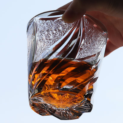 JP-139-2  11 oz Hand Cut and Grey Colored Whiskey Glass Tumbler Edo Kiriko Old Fashioned Glasses Gift Box