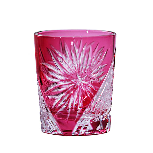 Handcrafts Whiskey Glass Gold Pink Chrysanthemum Pattern