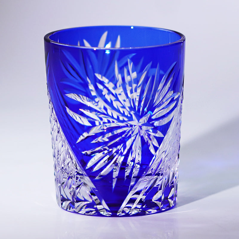 JP-124 Handmade Japanese Style Whiskey Glasses Blue Edo Kiriko Edo Chrysanthemum Pattern