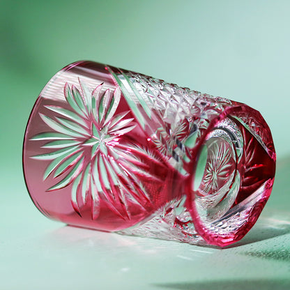 Handcrafts Whiskey Glass Gold Pink Chrysanthemum Pattern