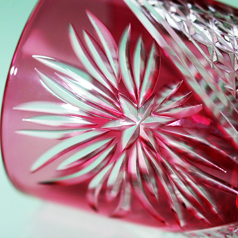 Handcrafts Whiskey Glass Gold Pink Chrysanthemum Pattern