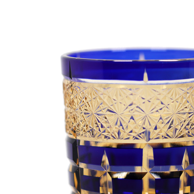 Plaid Blue Glass Whiskey Tumbler 9oz