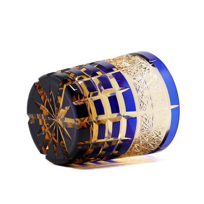 Plaid Blue Glass Whiskey Tumbler 9oz