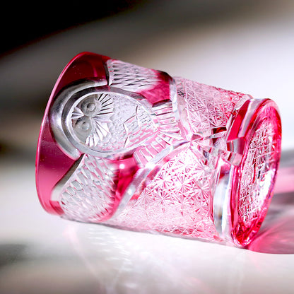 JP-125 250ml Gold Pink Japanese Style Edo Kiriko Whiskey Glasses Hand Cutting Owl and Christmas tree Design