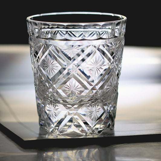 JP-126 240 ml Handmade Edo Kiriko K9 Crystal Cocktail Whiskey Glasses With Hand Engraved Star Blossom Design In Gift Box