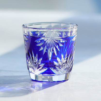 QJ-06-3  35ml Japanese Style Hand Cut Sake Glass Blue Edo Kiriko soju shot glass Bamboo for whiskey, vodka, tequila, chilled sake