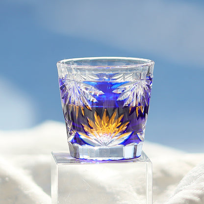 QJ-06-3  35ml Japanese Style Hand Cut Sake Glass Blue Edo Kiriko soju shot glass Bamboo for whiskey, vodka, tequila, chilled sake