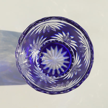 QJ-06-3  35ml Japanese Style Hand Cut Sake Glass Blue Edo Kiriko soju shot glass Bamboo for whiskey, vodka, tequila, chilled sake