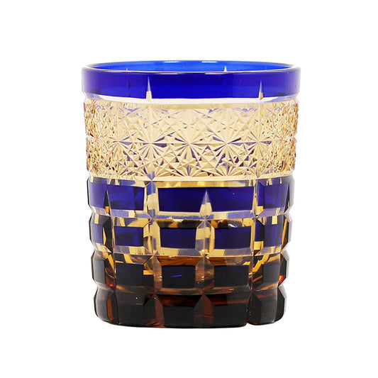 Plaid Blue Glass Whiskey Tumbler 9oz