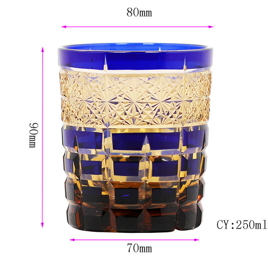 Plaid Blue Glass Whiskey Tumbler 9oz