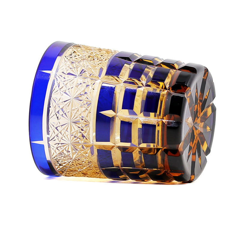 Plaid Blue Glass Whiskey Tumbler 9oz