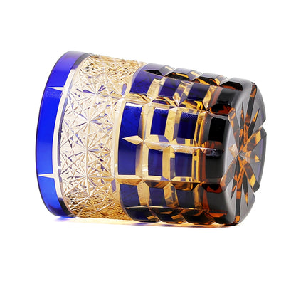 Plaid Blue Glass Whiskey Tumbler 9oz