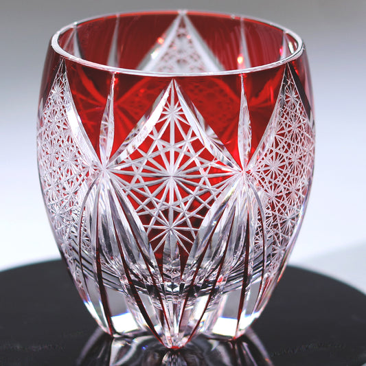 JP-101 350ml Edo Kiriko Handcrafted Ruby Red Round Whisky Glass With Gift Box