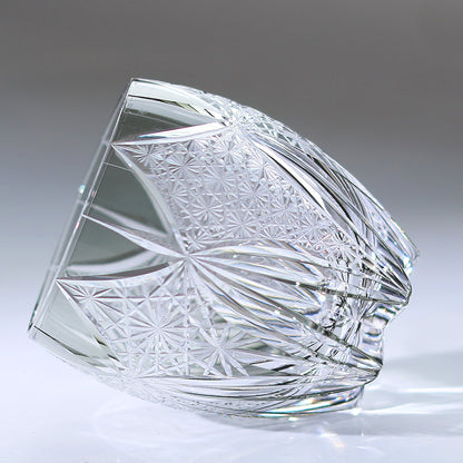 JP-101 350ml Handcrafts Edo Kiriko's Hand Cut To Clear Grey Round Whisky Glass With Gift Box