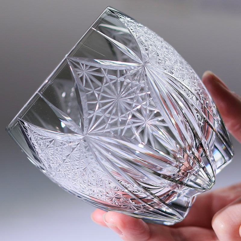 JP-101 350ml Handcrafts Edo Kiriko's Hand Cut To Clear Grey Round Whisky Glass With Gift Box
