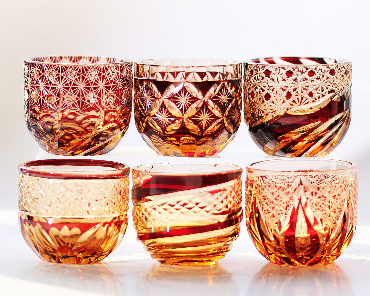 JP-021 60 ML Handcrafts Edo Kiriko's Ruby Red Colored Sake Glass Cup,Chilled Small Shot Glasses Soju Glass Cup