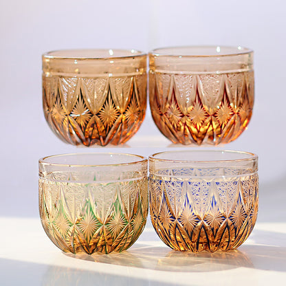 QJ-03 60ml Edo Kiriko Handcrafted Amber Red Sake Glasses