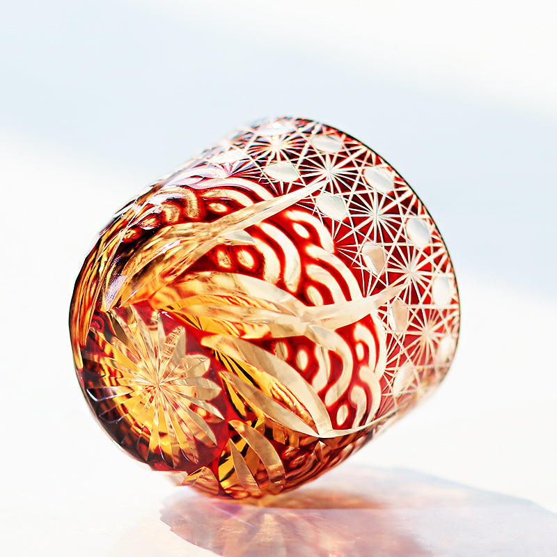 6 Styles Red-Amber Edo Kiriko Shot Glasses