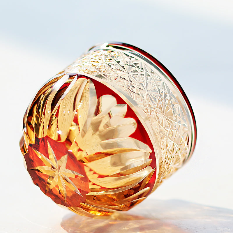 JP-021 60 ML Handcrafts Edo Kiriko's Ruby Red Colored Sake Glass Cup,Chilled Small Shot Glasses Soju Glass Cup