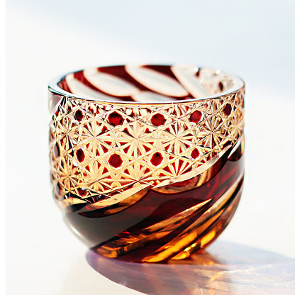 JP-031  60 ML Amber Red Japanese Style Cold Sake Glass Cup Edo Kiriko's Handcrafts Small Drinking Vessel