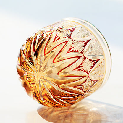 QJ-03 60ml Edo Kiriko Handcrafted Amber Red Sake Glasses