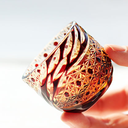 JP-031  60 ML Amber Red Japanese Style Cold Sake Glass Cup Edo Kiriko's Handcrafts Small Drinking Vessel