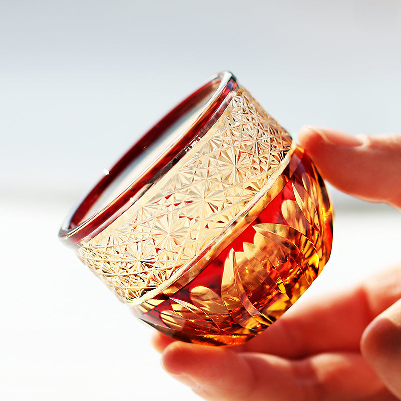 JP-021 60 ML Handcrafts Edo Kiriko's Ruby Red Colored Sake Glass Cup,Chilled Small Shot Glasses Soju Glass Cup