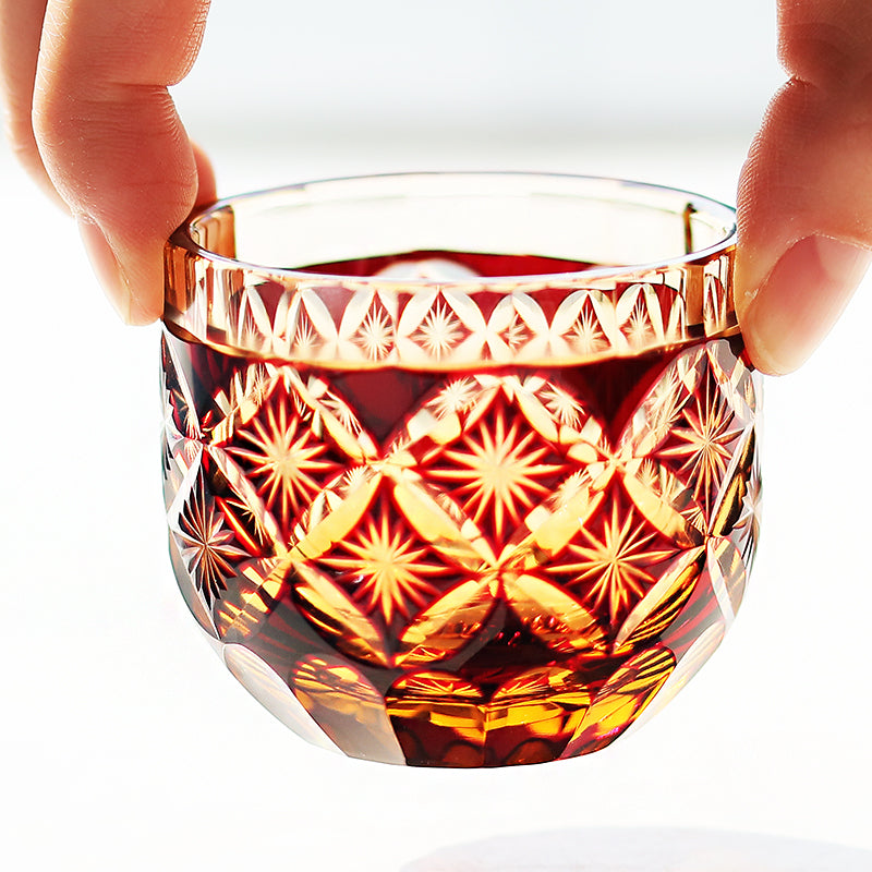 6 Styles Red-Amber Edo Kiriko Shot Glasses
