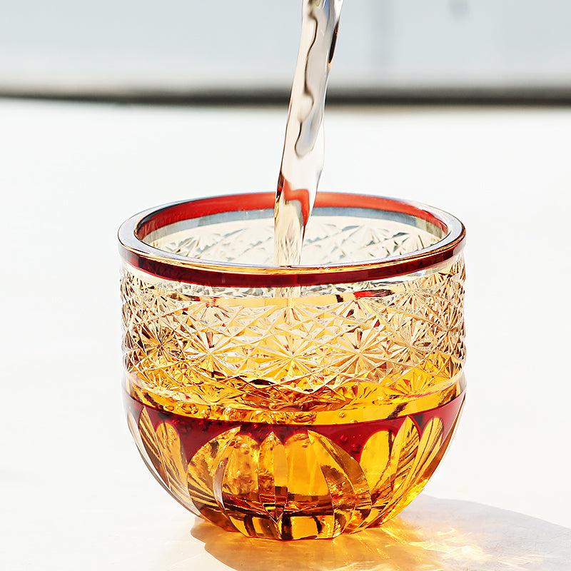 JP-021 60 ML Handcrafts Edo Kiriko's Ruby Red Colored Sake Glass Cup,Chilled Small Shot Glasses Soju Glass Cup