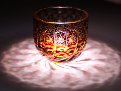 JP-040 60 ML Luxury Edo Kiriko Red Amber Sake Glass Cup,Chilled Sake Glass Hand Cut Beaded Dazzling and Roaring Waves Design