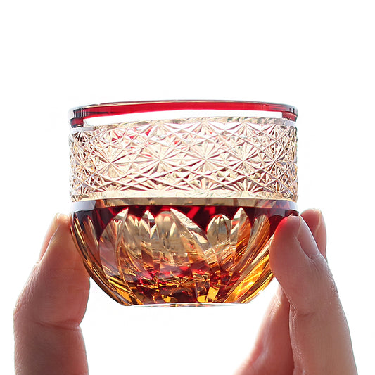 JP-021 60 ML Handcrafts Edo Kiriko's Ruby Red Colored Sake Glass Cup,Chilled Small Shot Glasses Soju Glass Cup