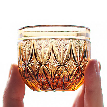 QJ-03 60ml Hand Cut Edo Kiriko Sake Glasses Amber Black Japanese Style Min Shot Glasses