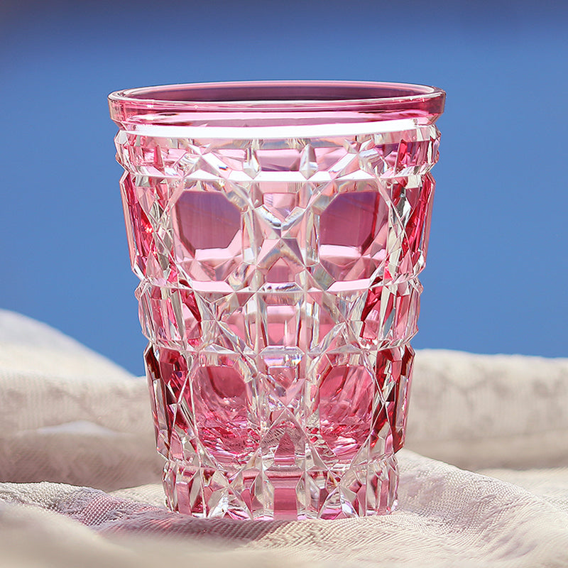 JP-045  New 260 ml Handcrafts Gold Pink Water Glass Edo Kiriko's Rattan Design Cocktail Whiskey Glass Tumbler