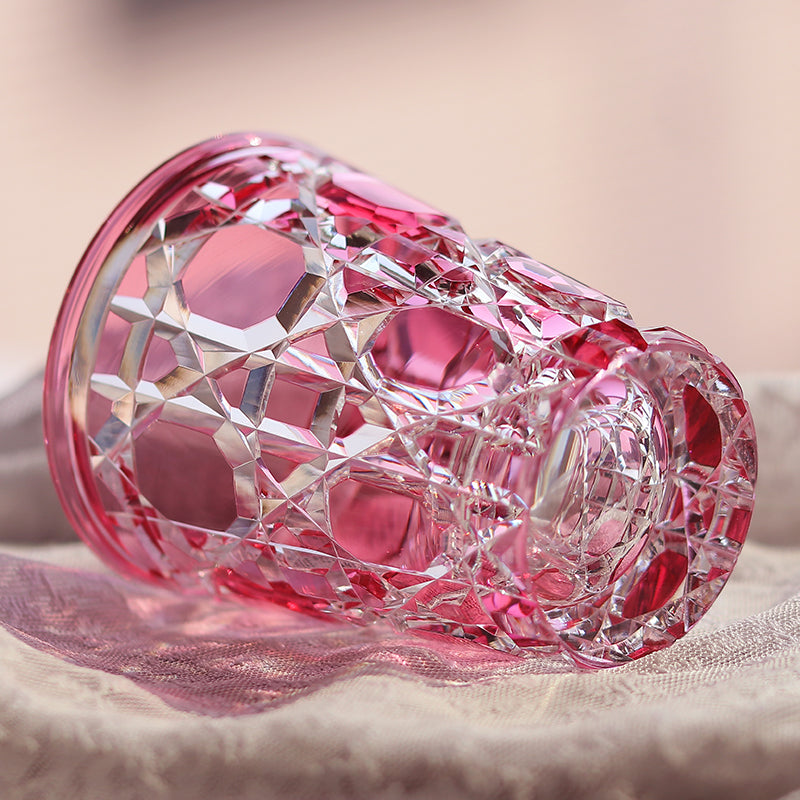 JP-045  New 260 ml Handcrafts Gold Pink Water Glass Edo Kiriko's Rattan Design Cocktail Whiskey Glass Tumbler
