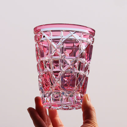 JP-045  New 260 ml Handcrafts Gold Pink Water Glass Edo Kiriko's Rattan Design Cocktail Whiskey Glass Tumbler