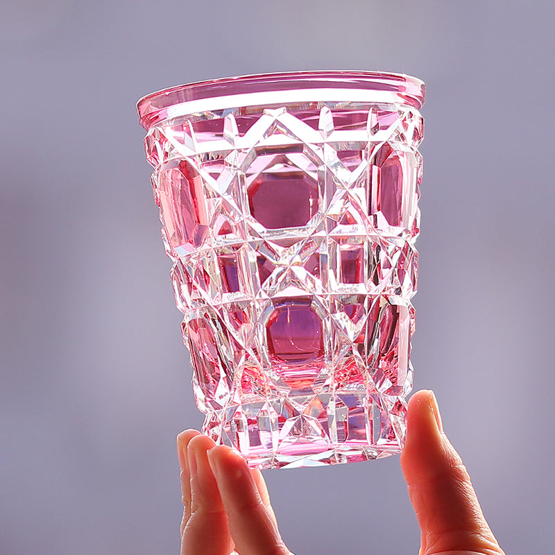 JP-045  New 260 ml Handcrafts Gold Pink Water Glass Edo Kiriko's Rattan Design Cocktail Whiskey Glass Tumbler