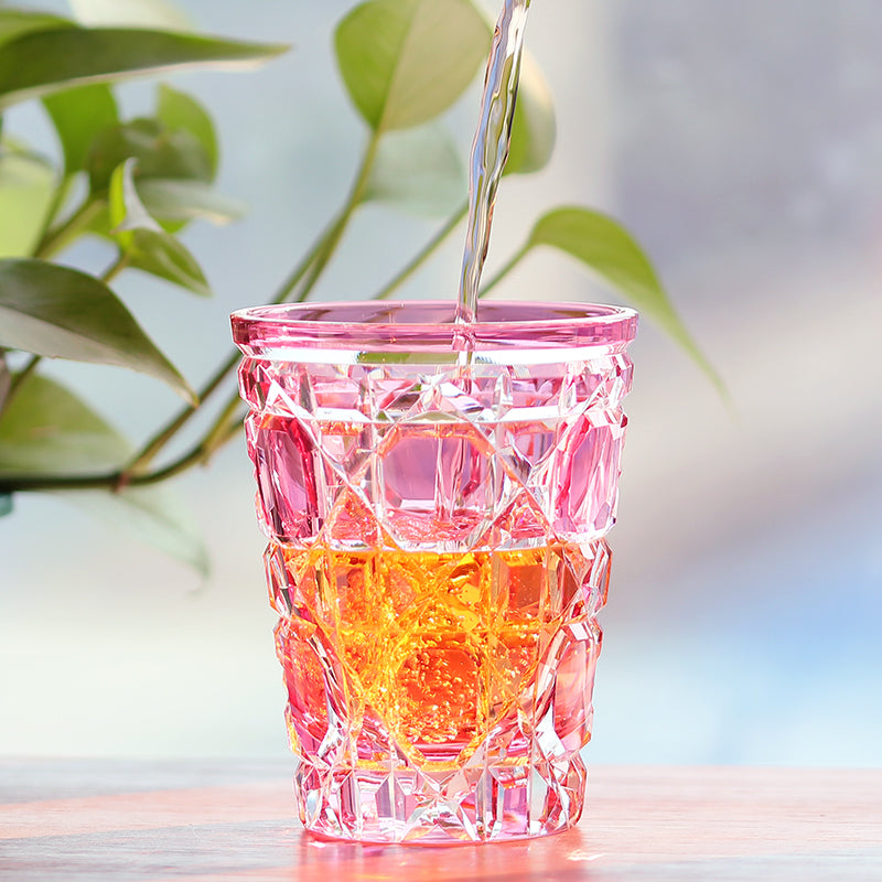 JP-045  New 260 ml Handcrafts Gold Pink Water Glass Edo Kiriko's Rattan Design Cocktail Whiskey Glass Tumbler