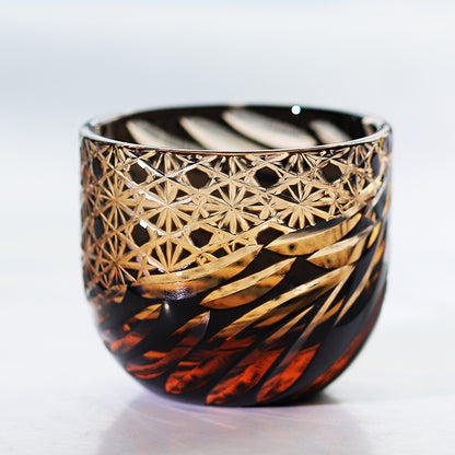 JP-031  60 ML Handcrafts Amber Black Cold Sake Glass Cup Edo Kiriko's Small Drinking Vessel