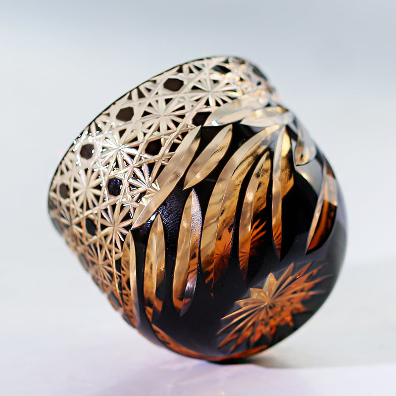 Hand Cut Amber Black Japanese Style Sake Glas Shot Glass 60ml