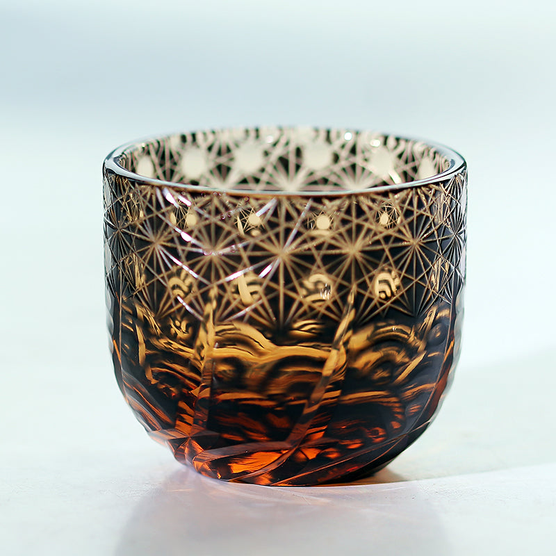 JP-040 60 ML Handcrafts Japanese Style Black Amber Sake Glass Cup Hand Engraved Chilled Sake Glasses